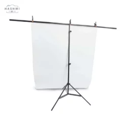 1 - T Bar Background Stand & 100x200cm Matte PVC Background - White - Hashmi Photos PK