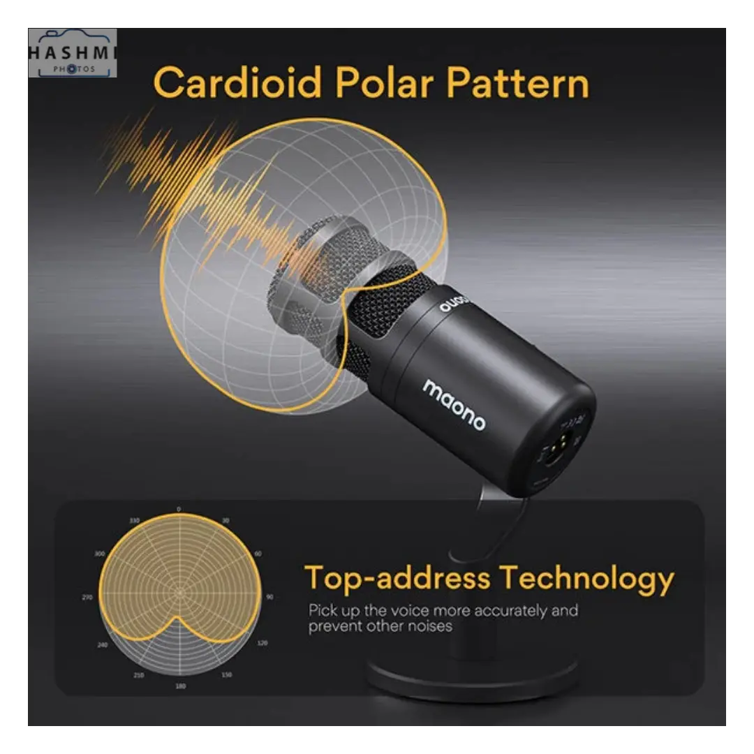 Cardioid Polar Pattern Maono PD100 Podcast Dynamic XLR Microphone with desktop stand